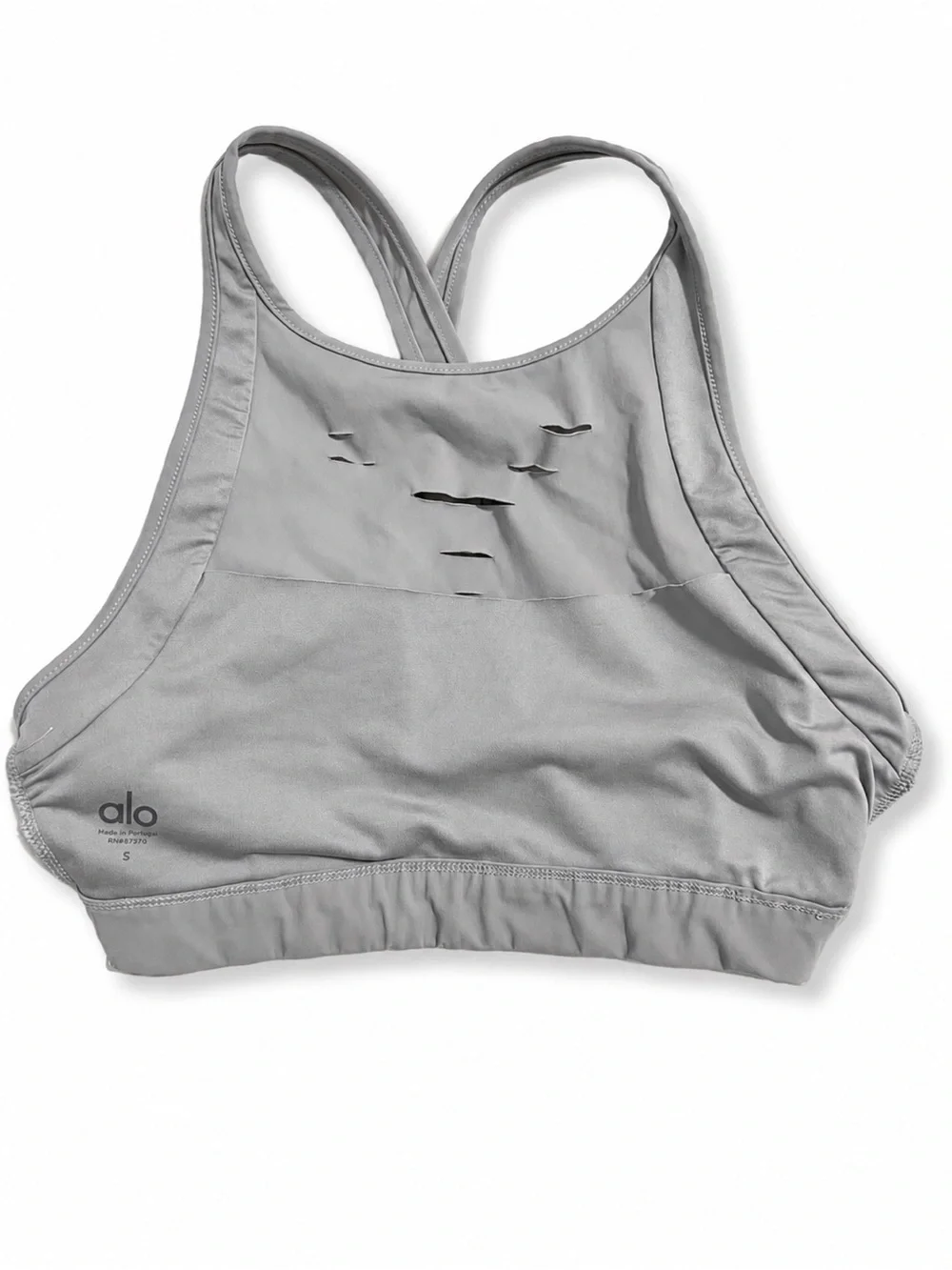 Alo Yoga Gray Laser Cut Sports Bra Activewear Top Size S